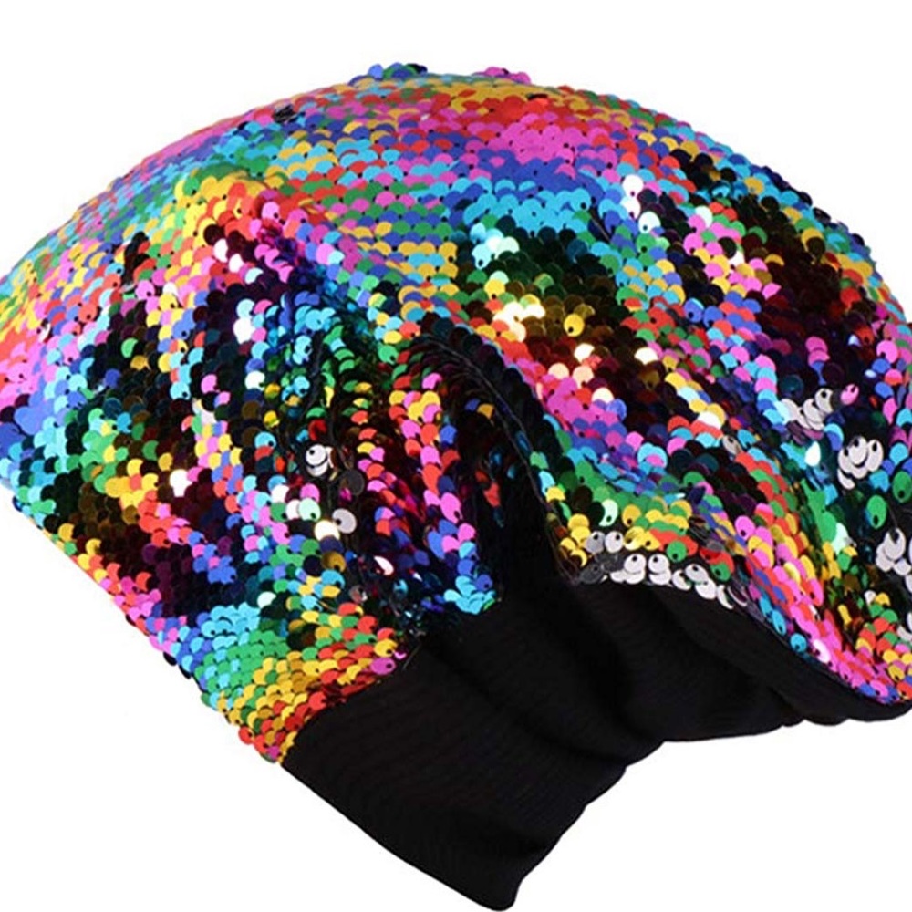 Sequin Knitted Hat Oversized Warm Chunky Beanie